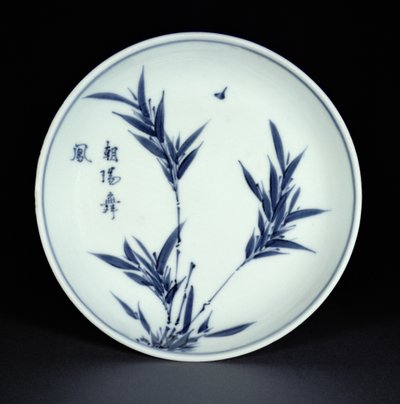 Blau-weiße Kosometsuke-Untertasse mit Bambus und Kalligraphie, Tianqi-Marke und -Periode, 1621-27 (Porzellan) von Chinese School