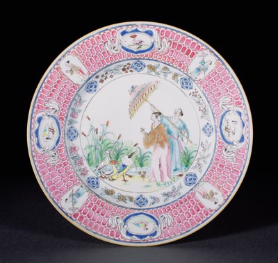 Essteller in Famille Rose bemalt, La Dame au Parason darstellend, nach einem Entwurf von Cornelis Pronk, Qianlong-Periode (1736-95) um 1734 von Chinese School