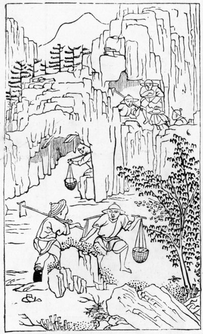 Abbau von weißem Ton, aus einer Serie von Illustrationen zur Herstellung von Porzellan von Chinese School