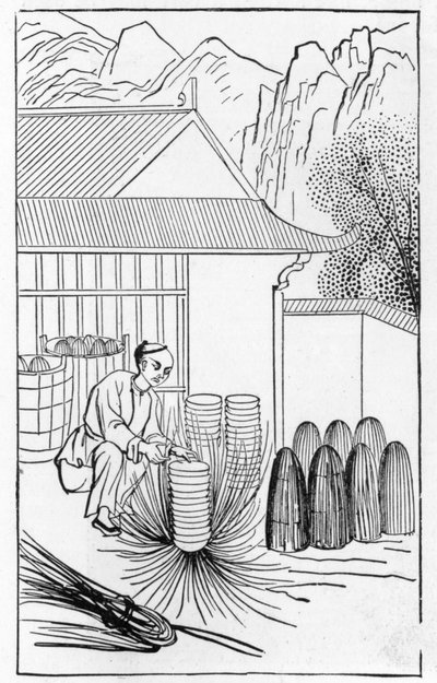 Verpackung von Porzellan, aus einer Serie von Illustrationen zur Herstellung von Porzellan von Chinese School