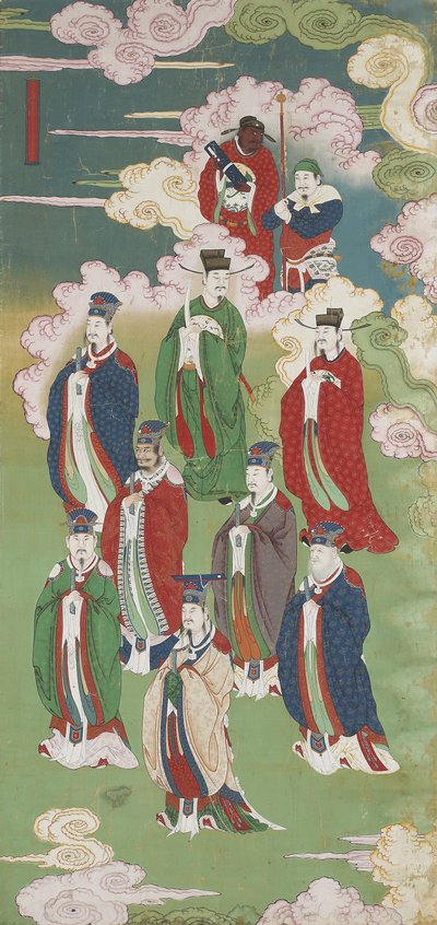Die erhabenen Kaiser und die Götter der fünf Richtungen, aus einem buddhistischen Land- und Wasser-Ritualset von Chinese School