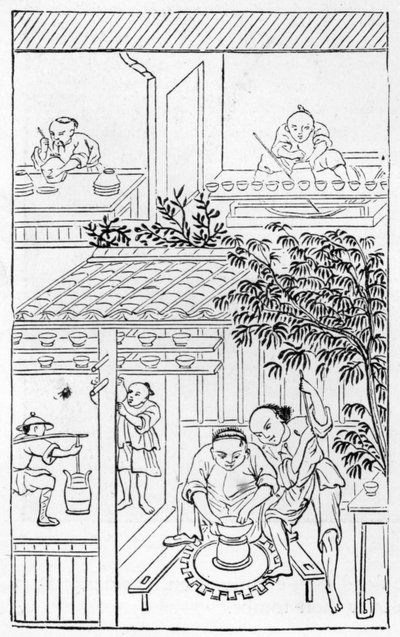 Drehen von Becken, aus einer Serie von Illustrationen zur Herstellung von Porzellan von Chinese School