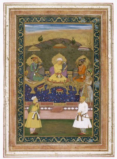 Die Kaiser Akbar, Jahangir und Shah Jahan mit ihren Ministern und Prinz Dara Shikoh von Chitarman