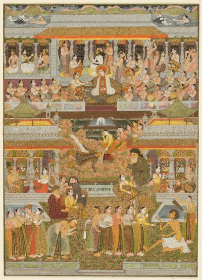 Liebende und Geliebte: Eine Zusammenstellung von Szenen aus persischer, urdu und sanskritischer Literatur, ca. 1735 von Chitarman II