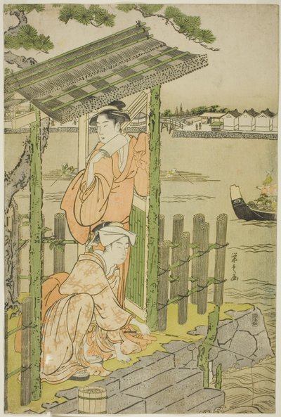 Versammlung in einem Teehaus am Ufer des Sumida-Flusses von Chobunsai Eishi