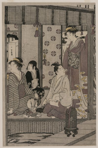 Morgenröte aus der Serie Die Geschichte von Genji in eleganter moderner Kleidung von Chobunsai Eishi