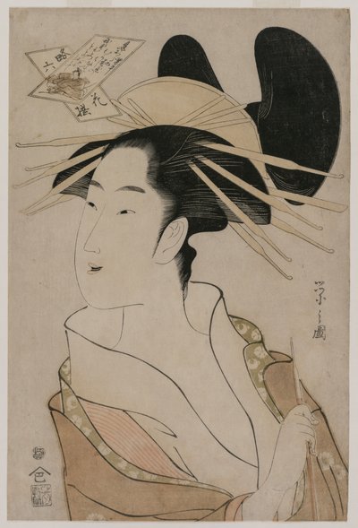 Porträt einer Kurtisane mit Pfeife, Mitte der 1790er Jahre von Chobunsai Eishi