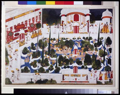 Maharana Bhim Singh vergnügt sich mit Edelleuten im Palastpool von Chokha Chokha