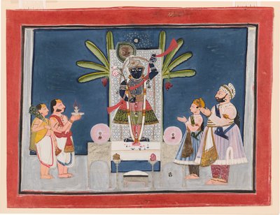 Rawat Gokul Das und Rawat Nahar Singh von Devgarh beim Gebet von Chokha Chokha