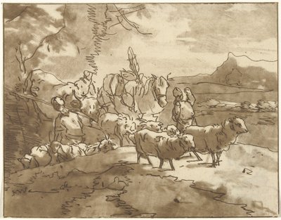 Landschaft mit Hirten und Vieh von Christiaan Josi