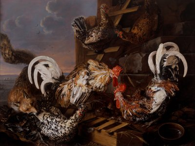 Eine Hofszene mit einem Fuchs, der Hühner angreift von Christiaan Luykx or Luycks