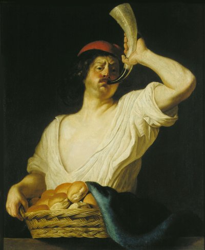 Ein Bäcker bläst sein Horn, 1650 von Christiaen van Couwenbergh