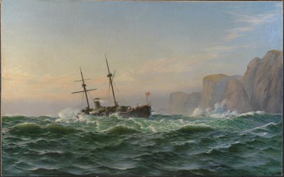 Das Panzerschiff "Iver Hvitfeldt" passiert das Kap Stat auf dem Weg nach Trondheim im Sommer 1893 von Christian Blache