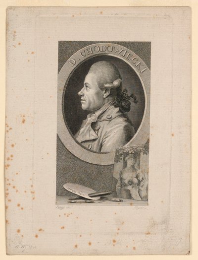 Porträt von Daniele Chodoiecki, Frontispiz für "Neue Bibliothek der schönen Wissenschaften," Leipzig, Deutschland, 1780 von Christian Gottlieb Geyser