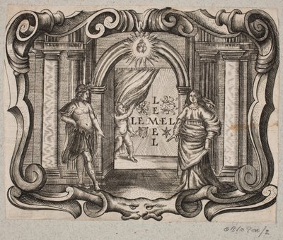 Emblem mit Portal, Mann und Frau, Amor und zwei brennenden Herzen von Christian Rothgiesser
