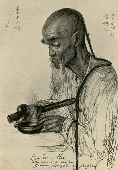 Li-Soe-Nie - Mann raucht Opium, Magalang, Java von Christian Wilhelm Allers