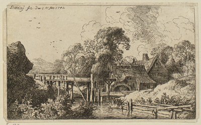 Eine Mühle mit einem hohen Gerinne von Christian Wilhelm Ernst Dietrich