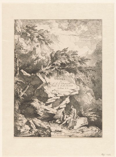 Felsenlandschaft mit zwei Figuren, die auf einem Stein ruhen (Oeuvre von C. G. E. Dietrich) von Christian Wilhelm Ernst Dietrich