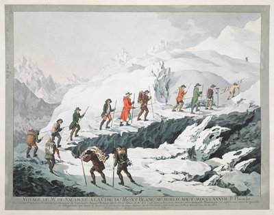Horace Bénédict de Saussure und seine Führer überqueren einen Gletscher am Mont Blanc (Gravur) von Christian von Mechel