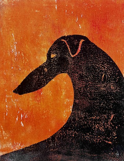 Orange Windhund Silhouette von Christina Misuro