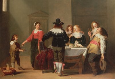 Ein Wachrauminterieur mit Soldaten, die in weiblicher Gesellschaft essen und trinken, 1639 von Christoffel Jacobsz van der Lamen