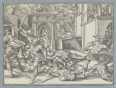Kämpfende Soldaten in einer Stadt von Christoffel van Sichem (I)