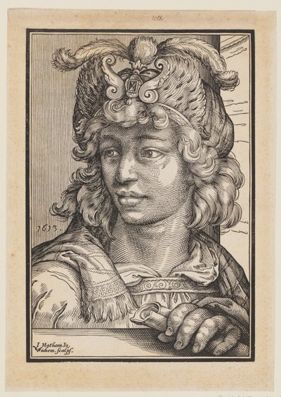 Büste eines jungen Mannes mit Federhut von Christoffel van Sichem I
