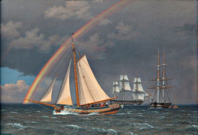 Regenbogen auf See mit einigen kreuzenden Schiffen von Christoffer Wilhelm Eckersberg