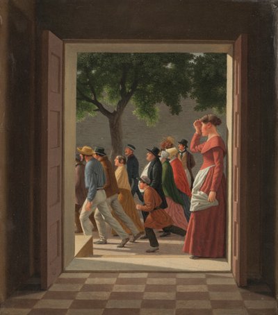 Blick durch eine Tür auf laufende Figuren von Christoffer Wilhelm Eckersberg