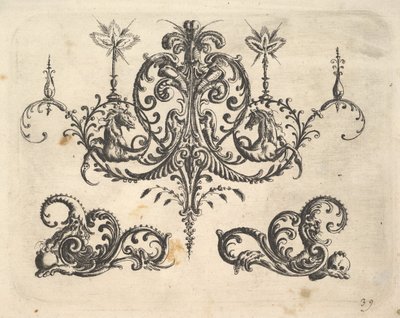 Ein fantastischer Kronleuchter mit brennenden Kerzen und Arabesken, einige enden in fantastischen Pferden, 1610 von Christoph Jamnitzer