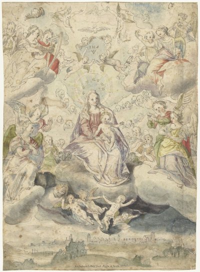 Maria und Kind auf den Wolken, umgeben von Engeln und Cherubinen von Christoph Schwarz
