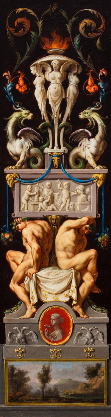 Studie für eine Komposition mit Ignudi und Grotesken und einer Allegorie der Skulptur von Christoph Unterberger