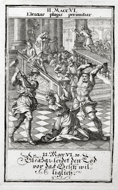 Eleazar akzeptiert bereitwillig die Todesstrafe, Makkabäer 1695 von Christoph Weigel