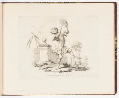 Tafel 10, Le Tambour de Basque (Das Tamburin), Singeries ou différentes actions de la vie humaine représentées par des singes (Affenkapriolen oder verschiedene Handlungen des menschlichen Lebens dargestellt von Affen) von Christophe Huet