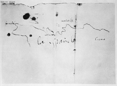 Skizze der Küste von Espanola, gezeichnet von Kolumbus auf der ersten Reise, 1492 von Christopher Columbus