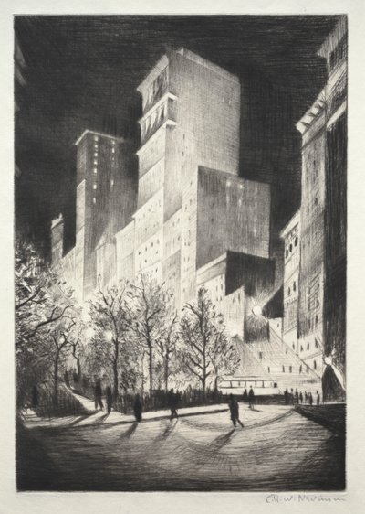 Drei Uhr morgens: Eine Ecke bei der Madison Avenue (auch bekannt als 2 Uhr morgens New York und Metropolis) von Christopher Richard Wynne Nevinson