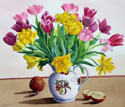 Tulpen im Krug mit Äpfeln von Christopher Ryland