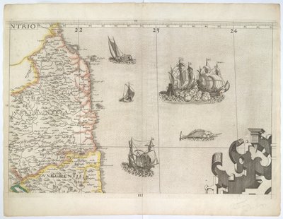 Northumbria und Nordostengland, aus Saxtons Wandkarte von 1583 von Christopher Saxton
