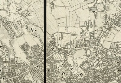 Detail des Gebiets um Pentonville, aus der Karte von London, aus einer tatsächlichen Vermessung in den Jahren 1824 von Christopher and John (fl.1821 40) Greenwood