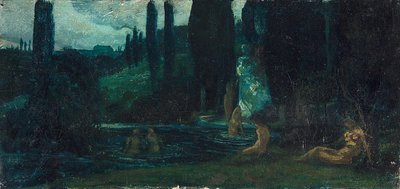 Badende Frauen am Abend in südlicher Landschaft von Circle of Arnold Böcklin