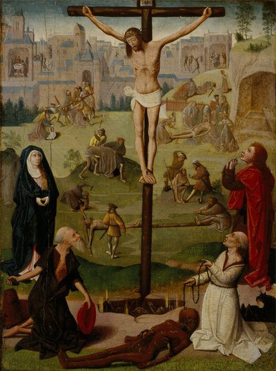 Die Kreuzigung mit St. Hieronymus und St. Dominikus und Szenen aus der Passion von Circle of Geertgen tot Sint Jans
