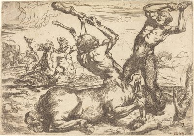 Kampf zwischen einem Zentaur und einem Triton von Circle of Jusepe de Ribera