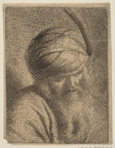 Büste eines Mannes mit gefiedertem Turban und langem Bart, n.d. von Circle of Rembrandt