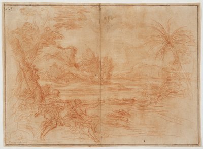 Johannes der Täufer offenbart Christus den Heiligen Petrus und Andreas (recto); Heidnisches Opfer (verso) von Ciro Ferri