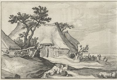 Bauernhof und Hirte mit Schafen und Ziege von Claes Jansz. Visscher (II)