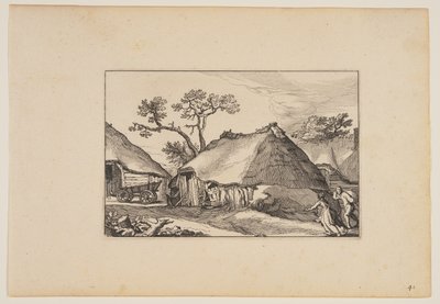 Zwei Scheunen, Wagen links, aus Landschaften (Verscheyden aerdige Lanthuysen...) von Claes Jansz. Visscher