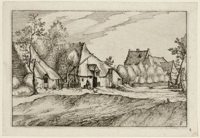 Bauernhöfe in einem Dorf, Platte acht nach Bilder von Bauernhöfen, Landhäusern und rustikalen Dörfern von Claes Jansz. Visscher II