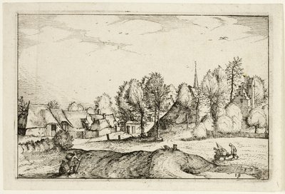 Straße in ein Dorf, Tafel neunzehn nach Bilder von Bauernhöfen, Landhäusern und rustikalen Dörfern (Praediorum villarum et rusticarum casularum icones) von Claes Jansz. Visscher II