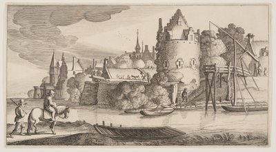 Stadt an einem Fluss, aus Landschaften von Claes Jansz. Visscher II