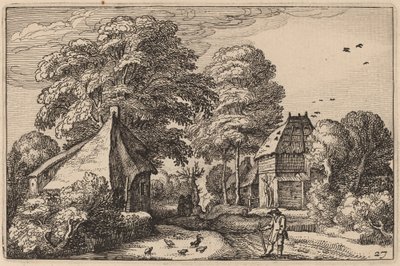 Straße mit Scheune und Hütten von Claes Jansz Visscher after Johannes van Doetechum, the Elder after Lucas